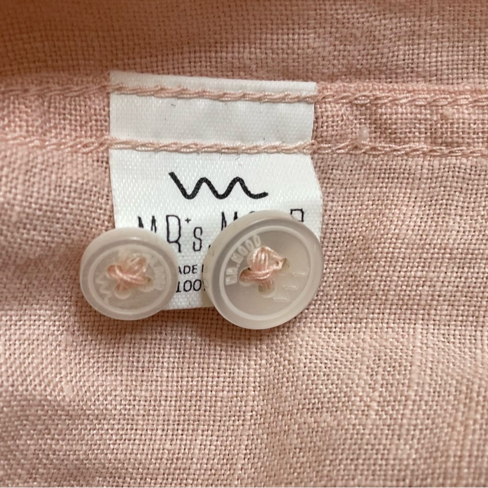 Linen shirt dress pale peach mandarin collar $179 Mr. Mrs. Mood medium - Picture 4 of 7